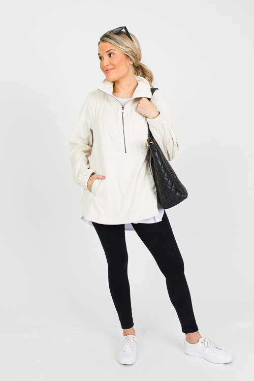 Corded Half Zip Pullover, Ivory