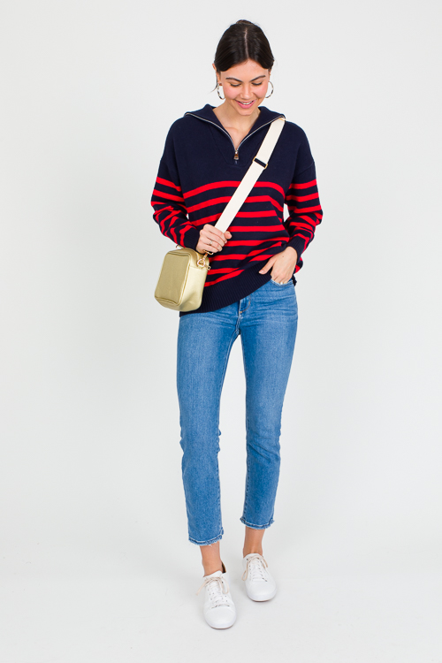 Stripe Half Zip Sweater, Navy