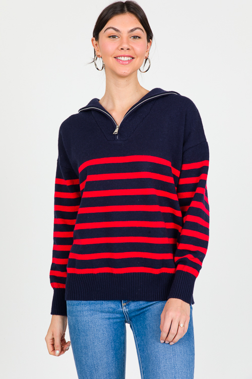 Stripe Half Zip Sweater, Navy