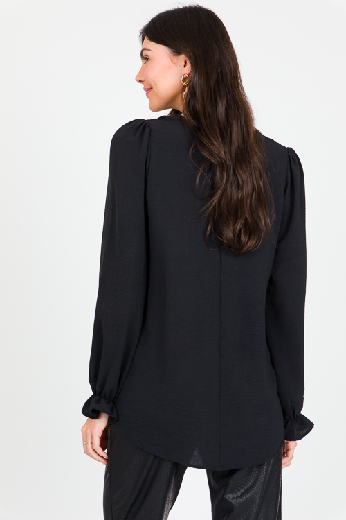 Ruffle Wrist Solid Blouse, Black