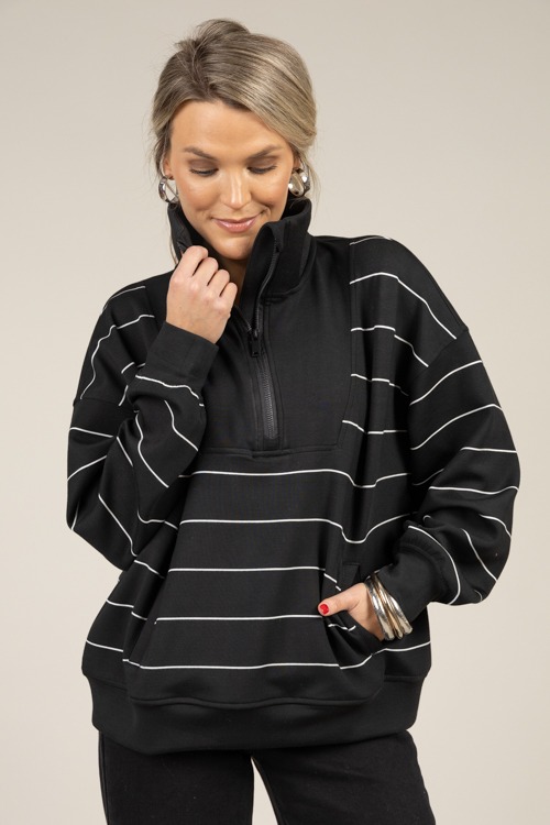 Modal Stripe Half Zip, Black