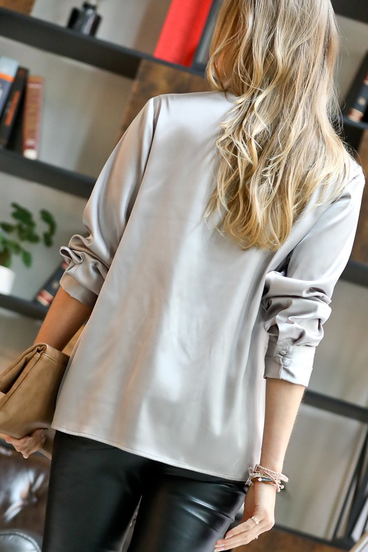 Satin Cowl Neck Blouse, Silver