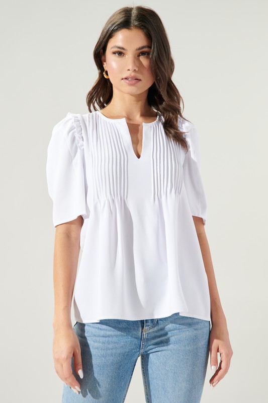 Go Getter Pintuck Top, White