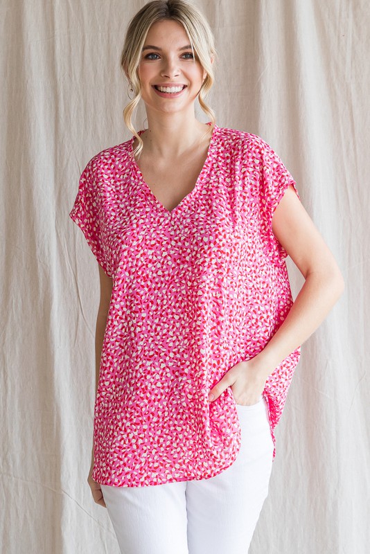 Marley Printed Blouse, Hot Pink