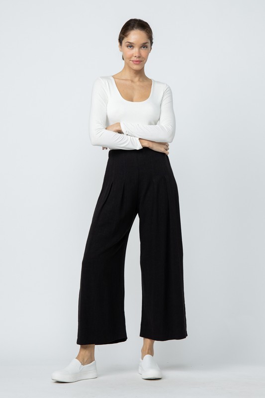 Linen Palazzo Pants, Black