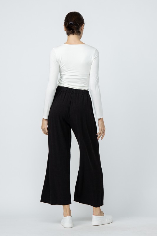 Linen Palazzo Pants, Black