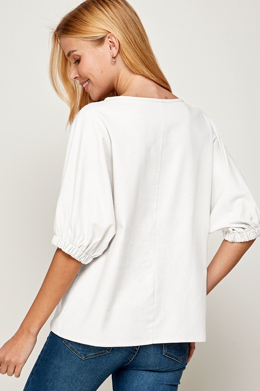 Linen Dolman Top, Off White