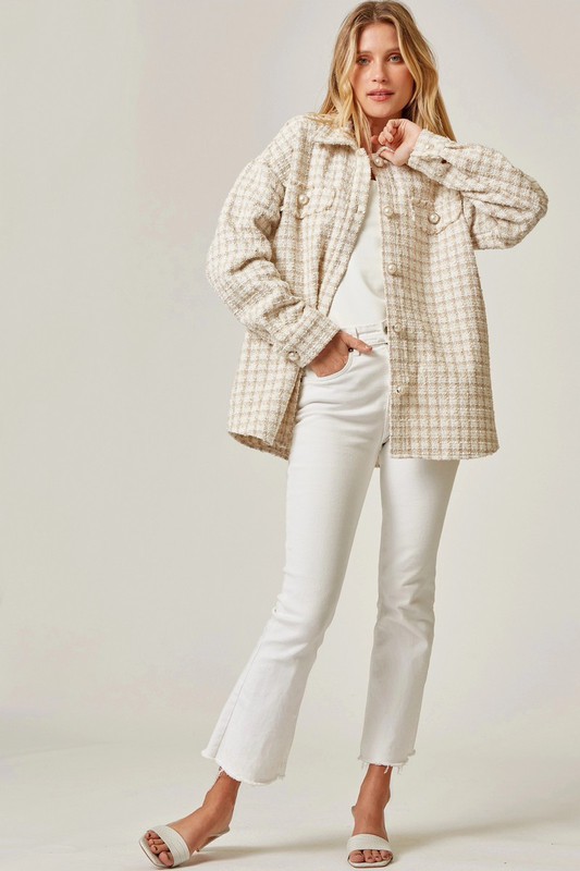 Pearl Button Tweed Jacket, Ivory - New Arrivals - The Blue Door