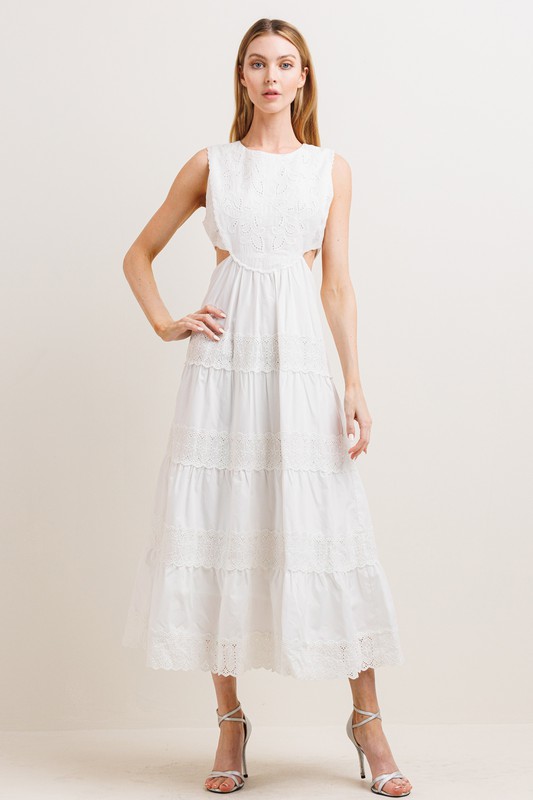 Eyelet Cutout Midi, Off White