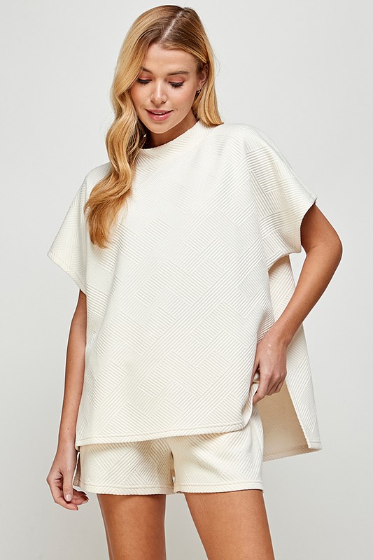 Short Sleeve Texture Top, Cream