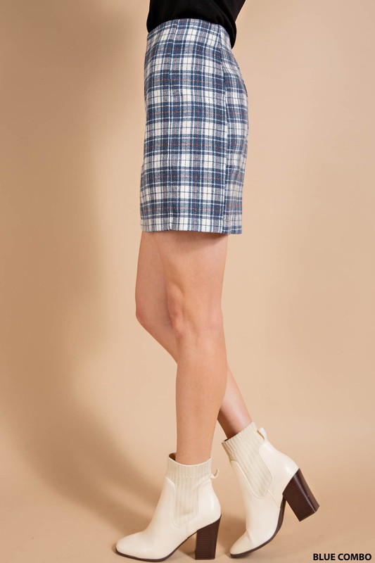 Plaid Lurex Mini Skirt, Blue