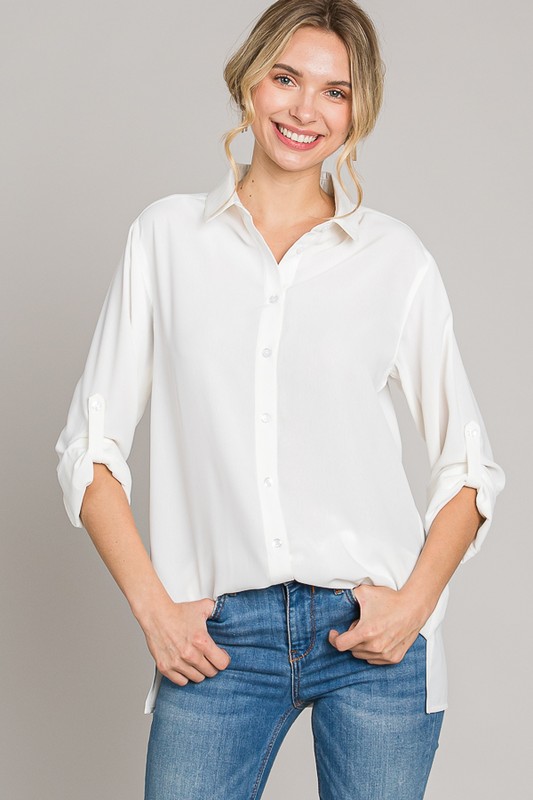 Tab Sleeve Shirt, Ivory