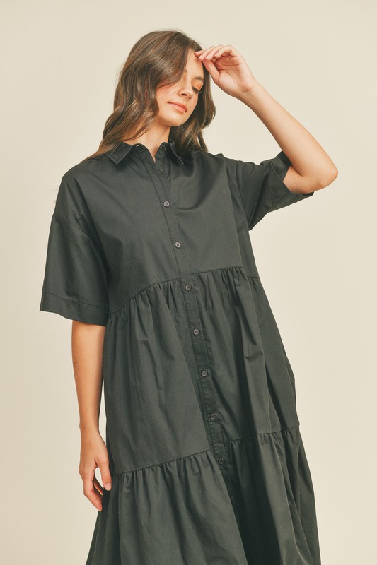 Tawney Shirt Dress Midi, Black