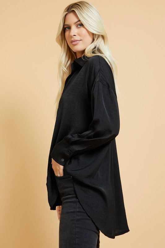 Betsy Satin Shirt, Black - New Arrivals - The Blue Door Boutique