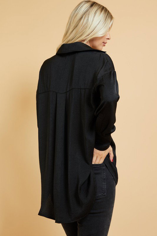 Betsy Satin Shirt, Black - New Arrivals - The Blue Door Boutique