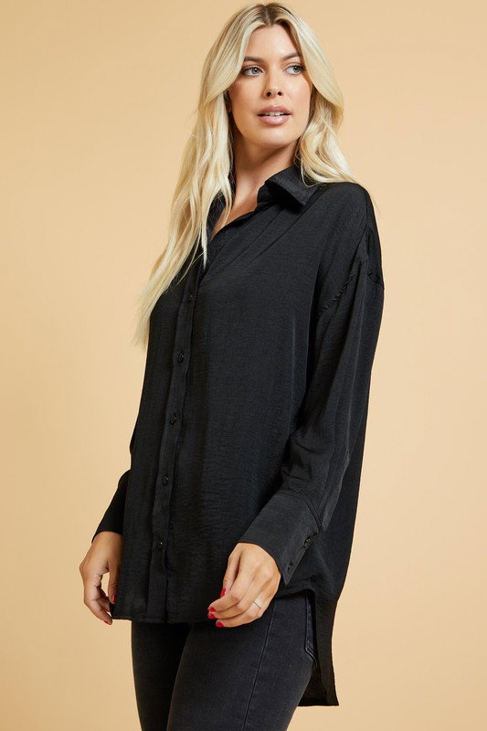 Betsy Satin Shirt, Black - New Arrivals - The Blue Door Boutique