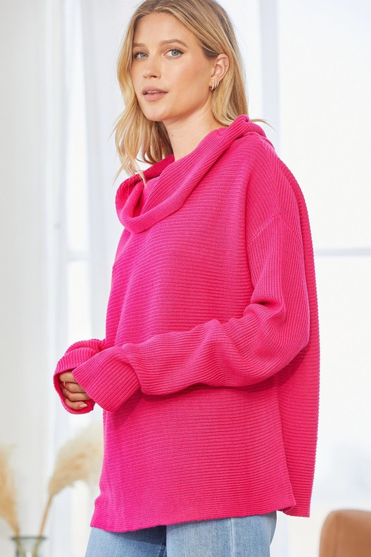 Cara Cowl Sweater, Hot Pink