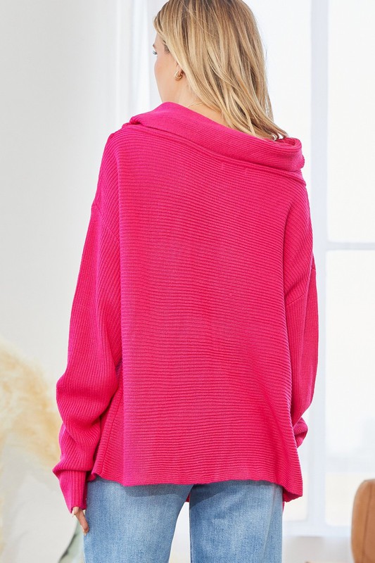 Cara Cowl Sweater, Hot Pink