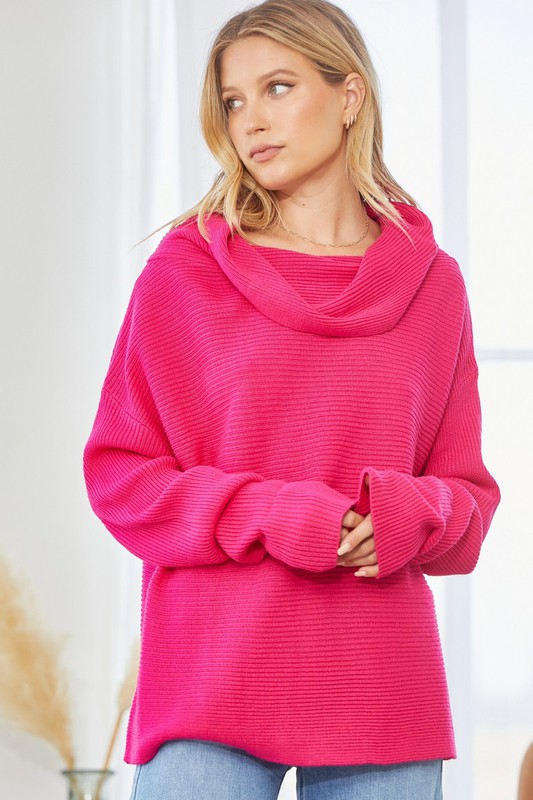 Cara Cowl Sweater, Hot Pink