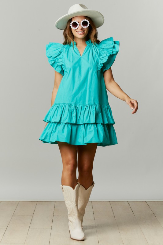Mason Ruffle Dress, Dark Mint
