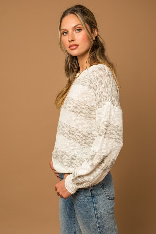 Benji Stripe Sweater, Ivory/Grey