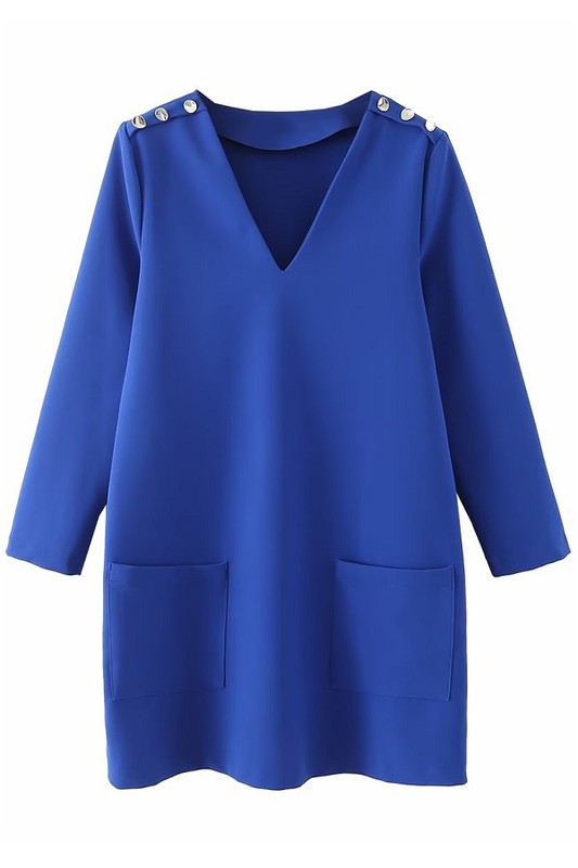 Button Detail Pocket Shift, Royal