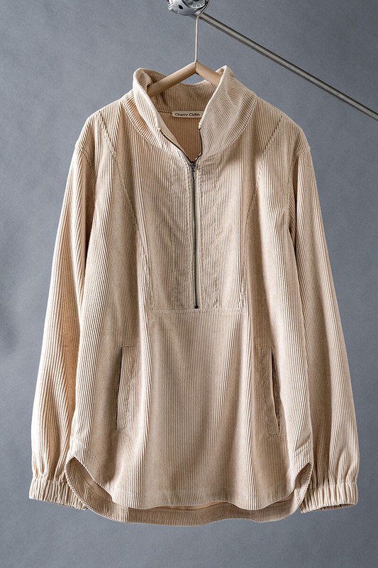 Corded Half Zip Pullover, Ivory