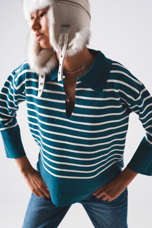 Collared Blue Stripe Sweater