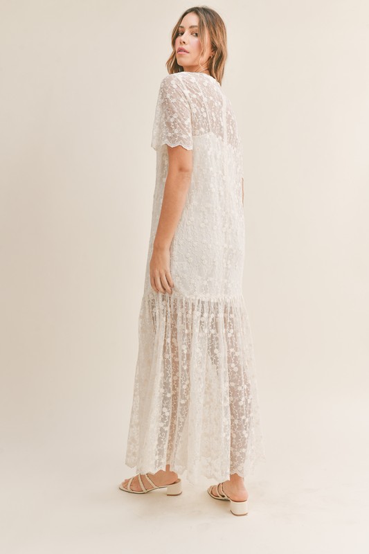 Floral Lace Tulle Maxi, Cream