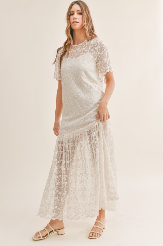 Floral Lace Tulle Maxi, Cream