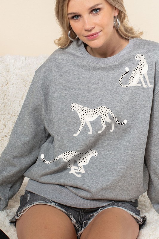 Snow Leopard Sweatshirt, H. Grey