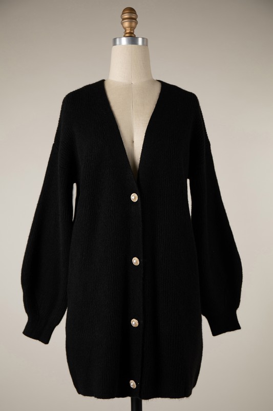 Pearl Button Cardigan, Black