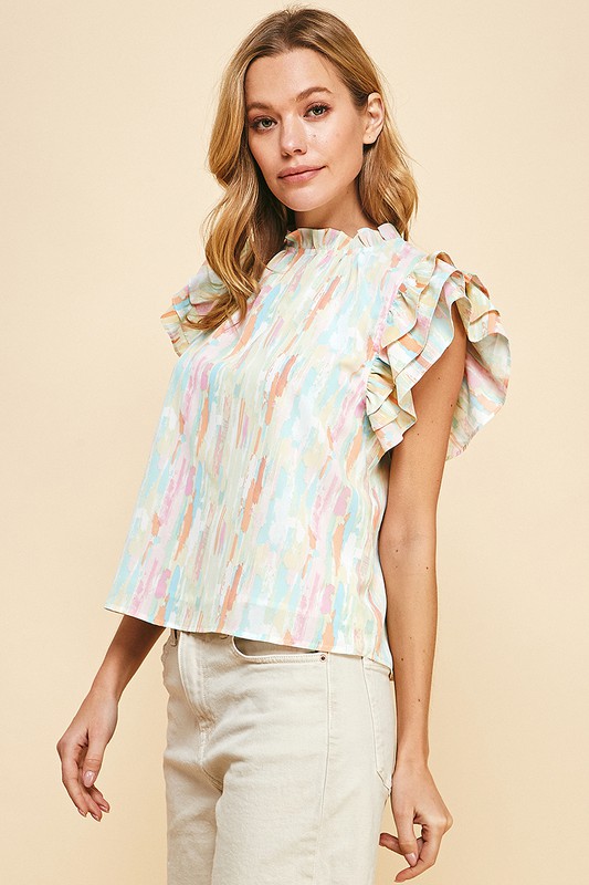 Pastel Ruffle Blouse, Pink Multi