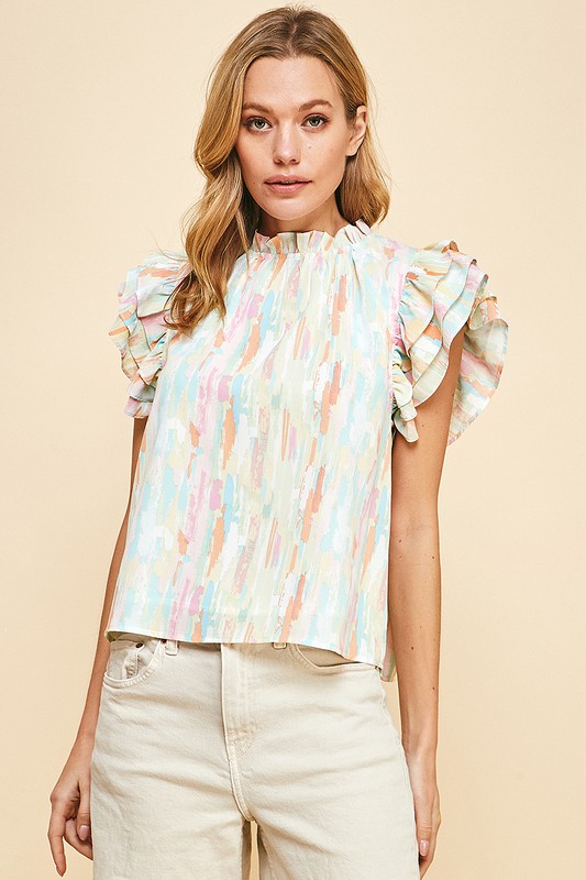 Pastel Ruffle Blouse, Pink Multi