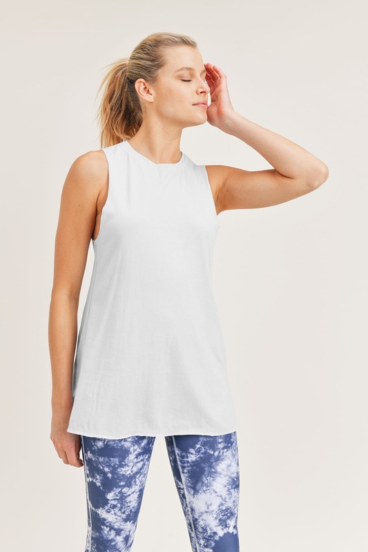 Shirred Detail Knit Tank, White