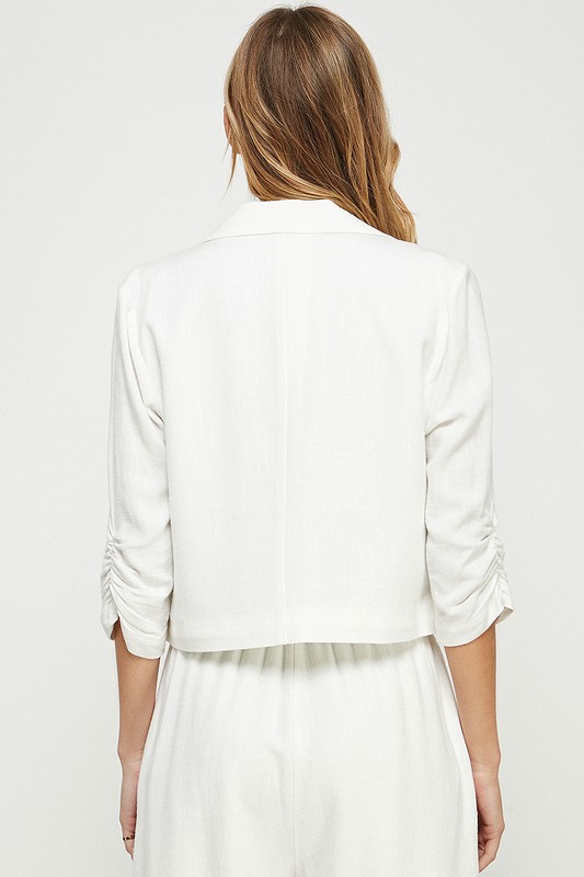 Cropped Linen Blazer, Off White