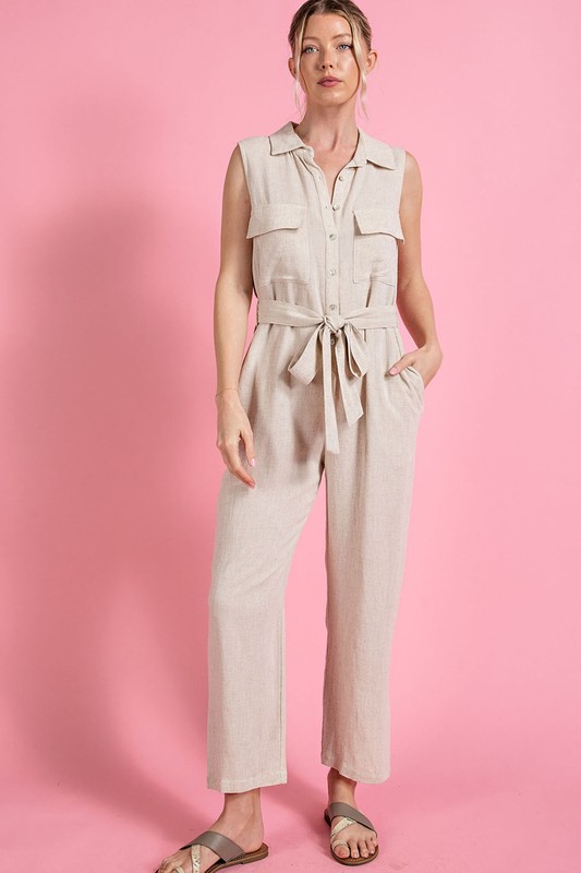 Natural Tie Belt Jumpsuit