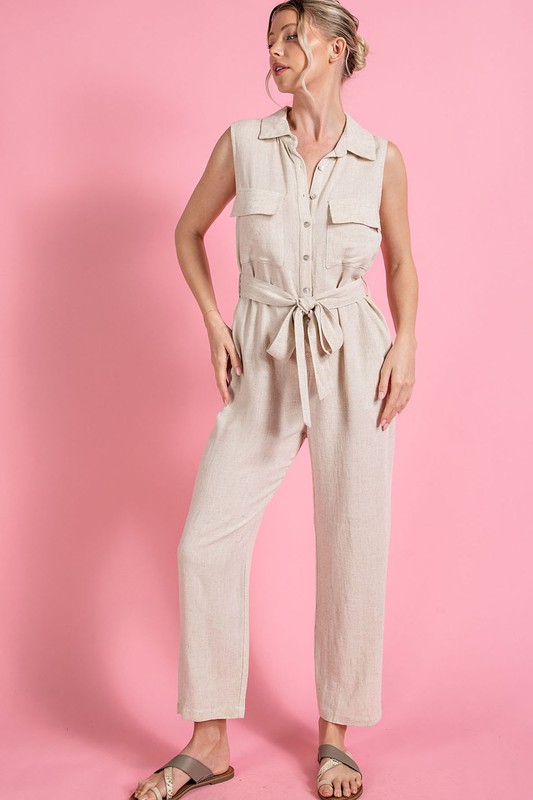 Natural Tie Belt Jumpsuit