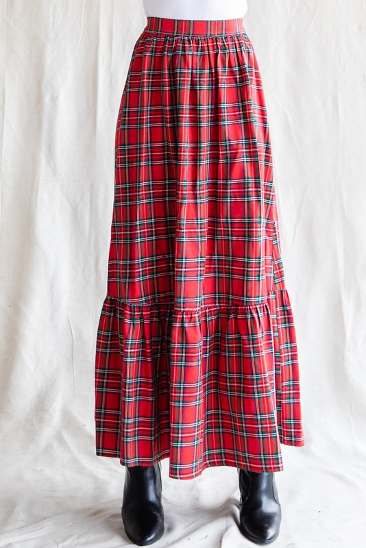 Tartan Maxi Skirt, Red