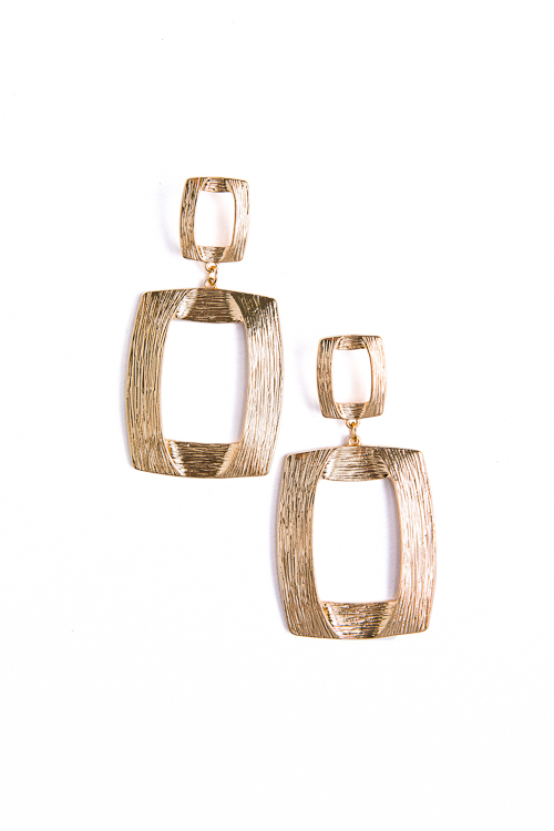 Gold Textured Square Earring