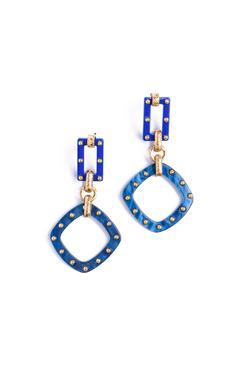 Studded Linked Square Drop, Blu