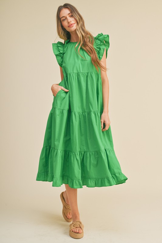 Self-Portrait Cotton Maxi Dress in Green