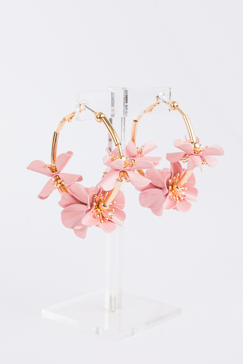 Pink Flower Accent Hoops