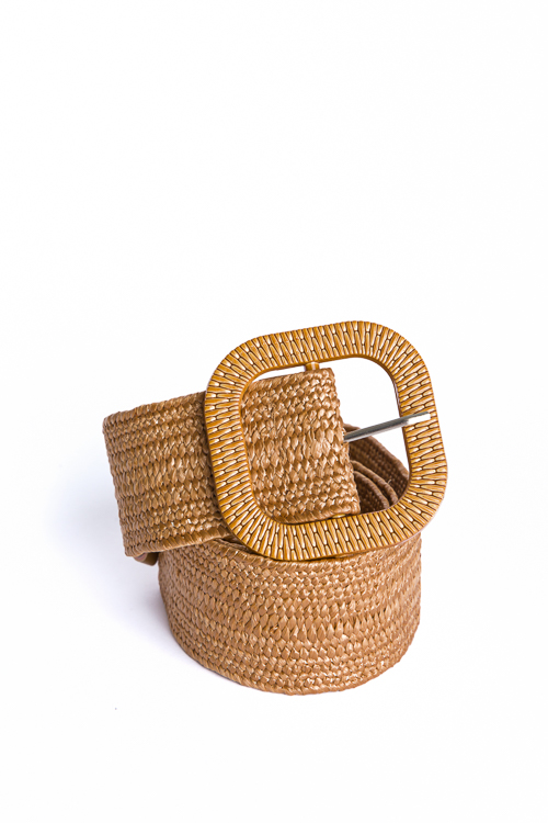Square Straw Belt, Caramel