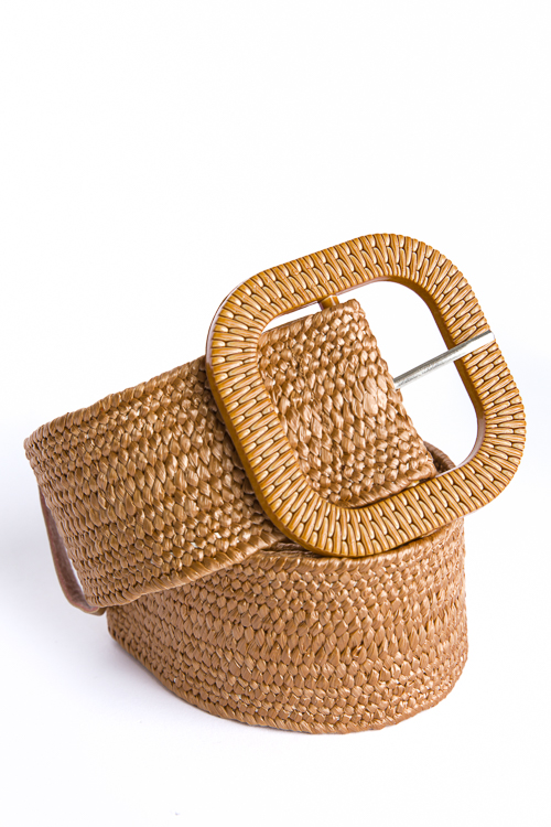 Square Straw Belt, Caramel