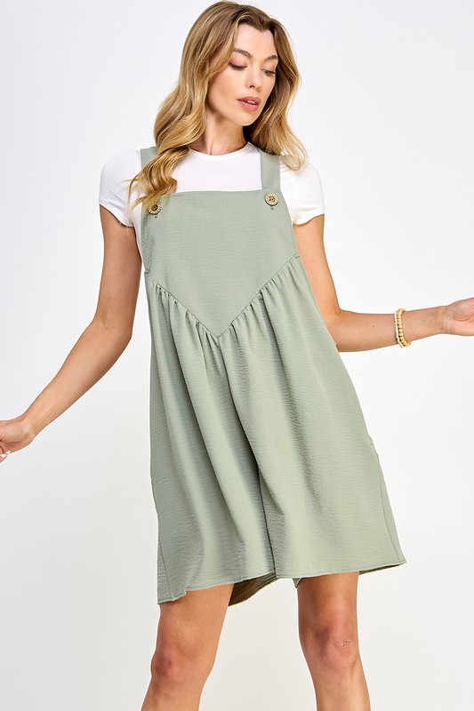 Boho Button Strap Romper, Sage
