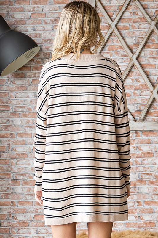 Judith Stripe Sweater, Taupe/Bl