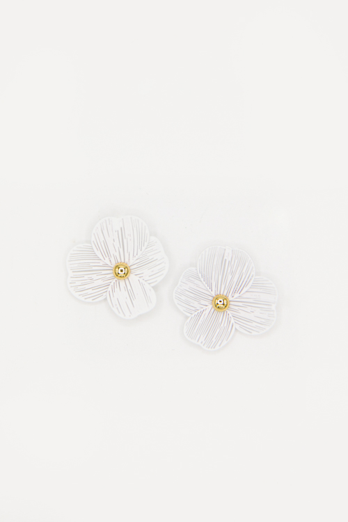 Brass Filigree Earrings, White