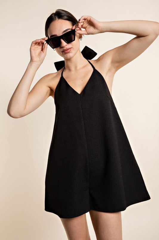 Halter Bow Romper, Black