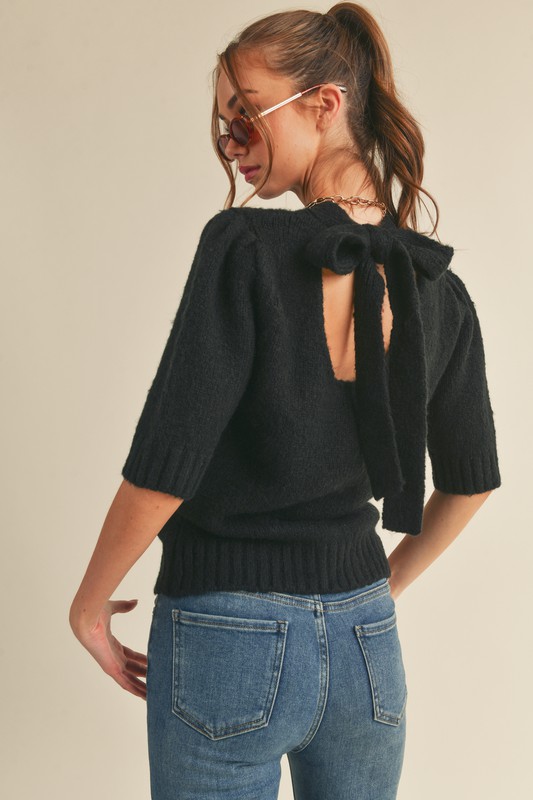 Tie Back SS Sweater, Black